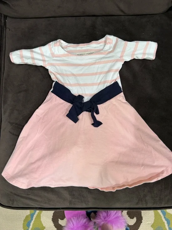 Hope & Henry Girls' Pink Stripe & Bow Fit-and-Flare Dress - Picture 4 of 6